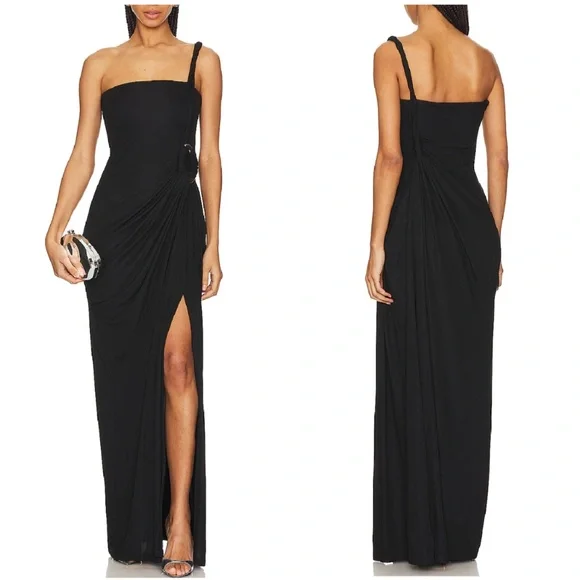 SIMKHAI Sone Twisted One Shoulder Gown Maxi Dress - Black - Picture 2 of 3